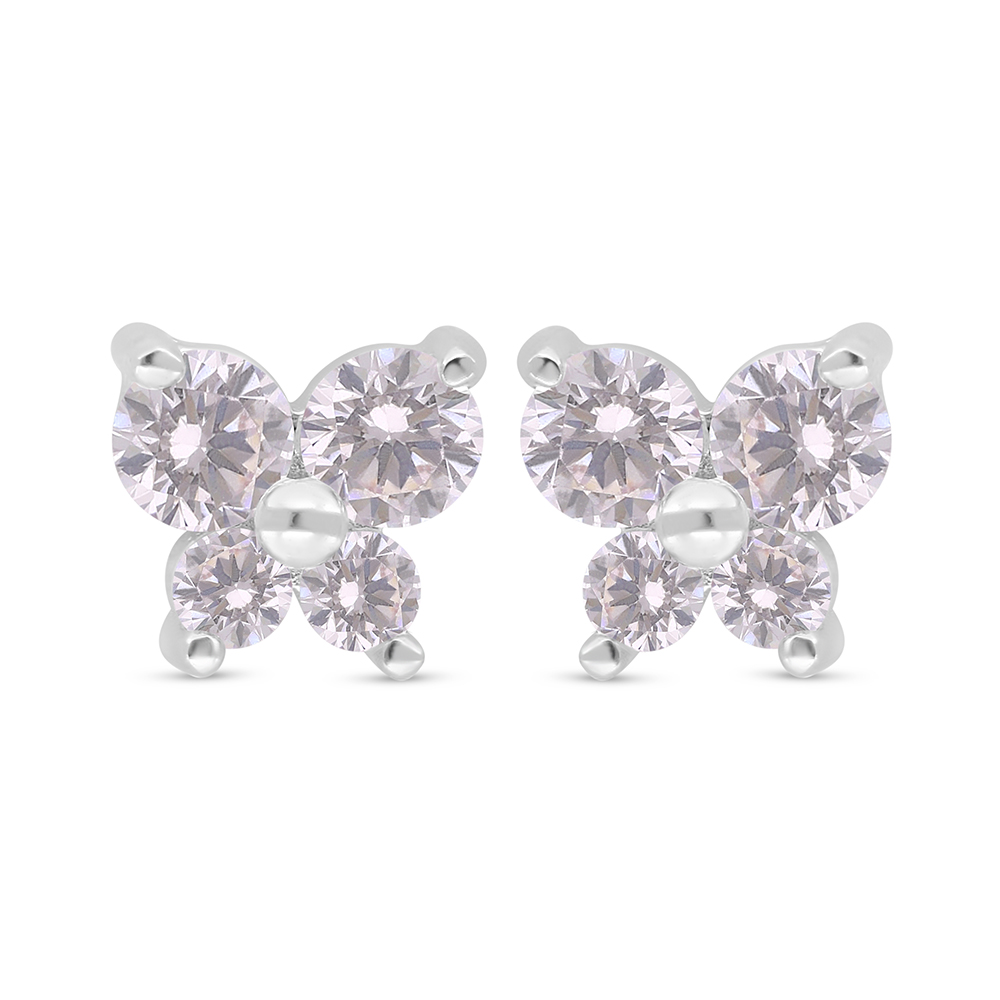 Sterling Silver 925 Earring Rhodium Plated Embedded With Pink Zircon 