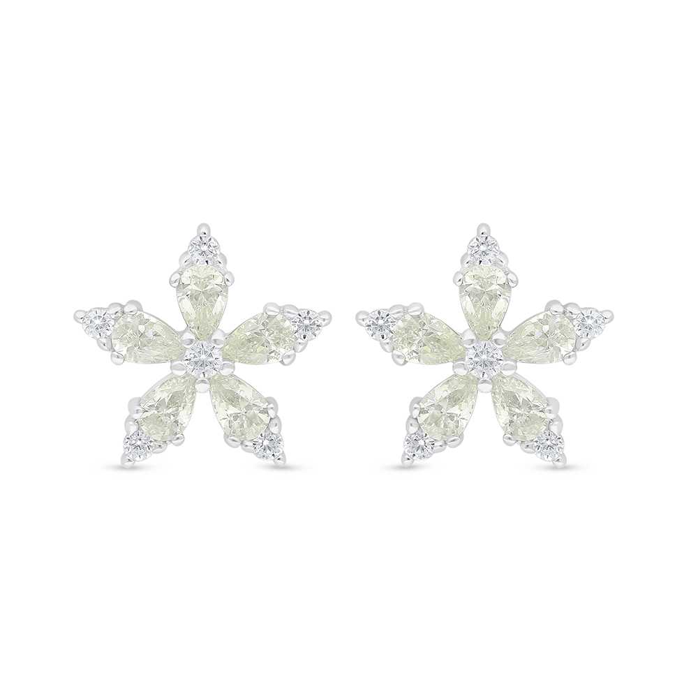 Sterling Silver 925 Earring Rhodium Plated Embedded With Yellow Diamond And White Zircon