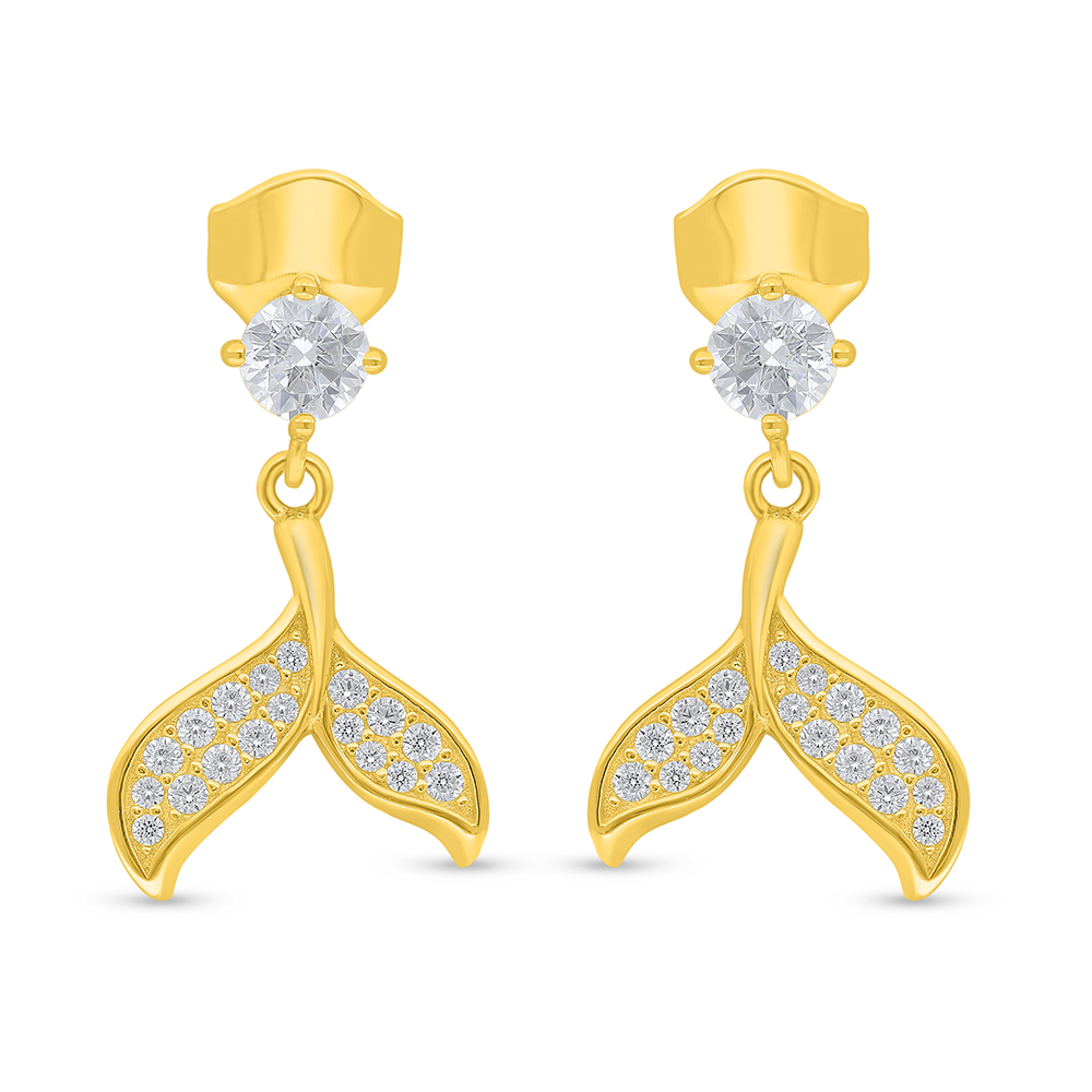 Sterling Silver 925 Earring Golden Plated Embedded With  White Zircon
