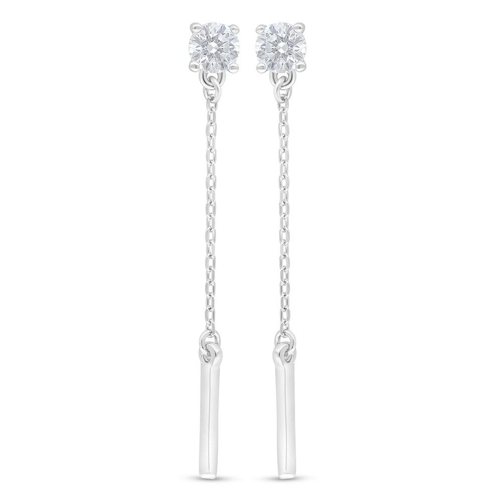 Sterling Silver 925 Earring Rhodium Plated Embedded With White Zircon