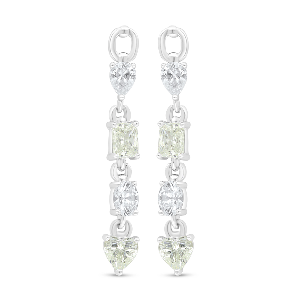 Sterling Silver 925 Earring Rhodium Plated Embedded With Yellow Diamond And White Zircon