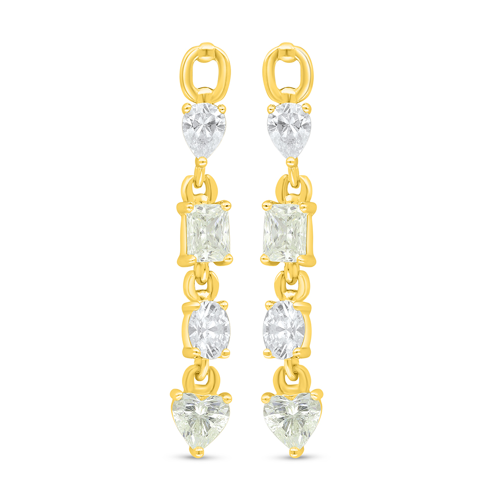 Sterling Silver 925 Earring Golden Plated Embedded With Yellow Diamond And White Zircon