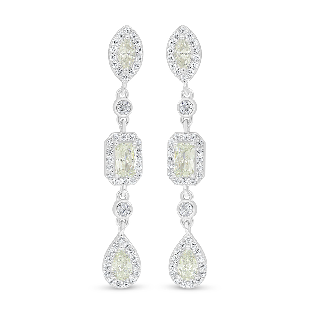 Sterling Silver 925 Earring Rhodium Plated Embedded With Yellow Diamond And White Zircon