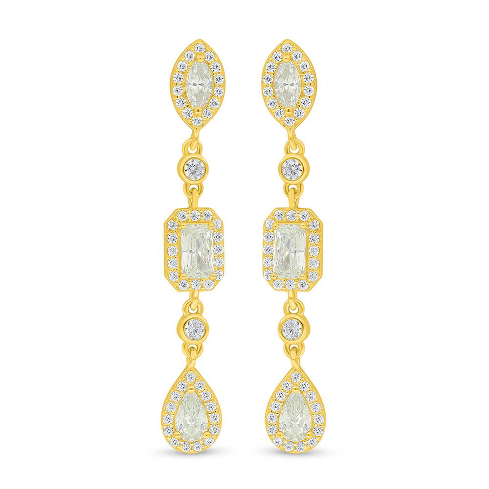 Sterling Silver 925 Earring Golden Plated Embedded With White Zircon