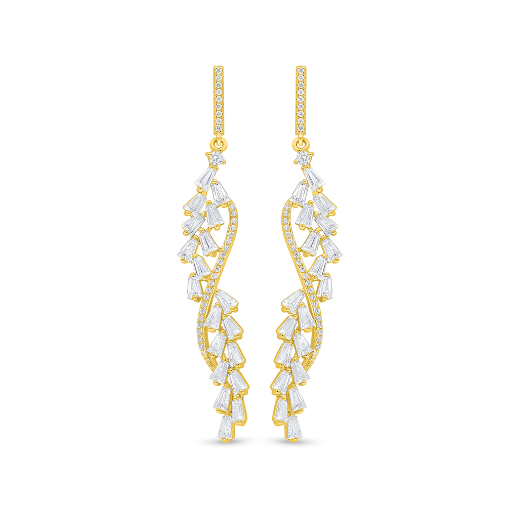 Sterling Silver 925 Earring Golden Plated Embedded With White Zircon