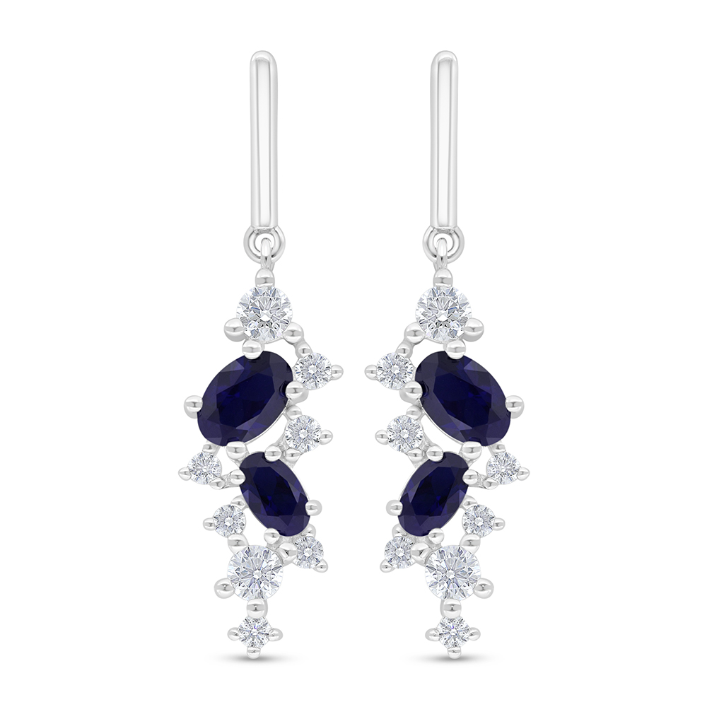 Sterling Silver 925 Earring Rhodium Plated Embedded With Sapphire Corundum And White Zircon
