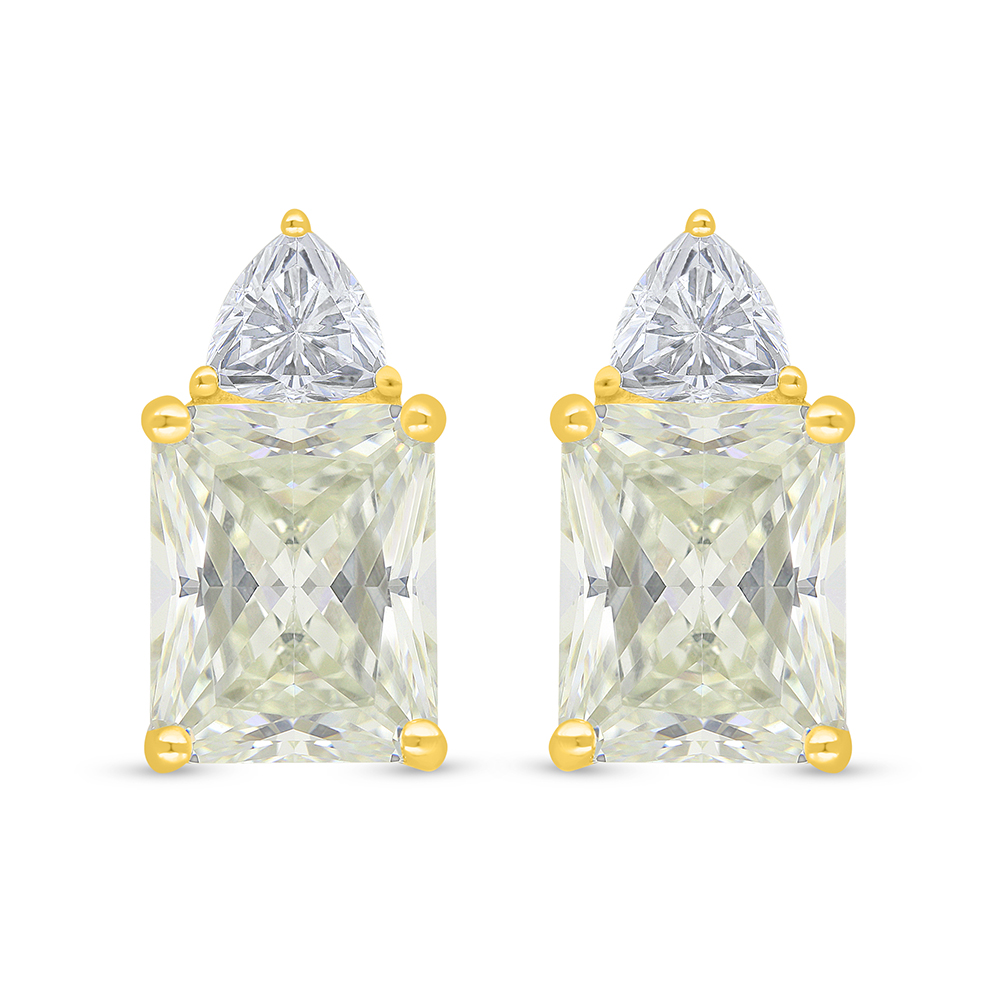 Sterling Silver 925 Earring Golden Plated Embedded With Yellow Diamond And White Zircon