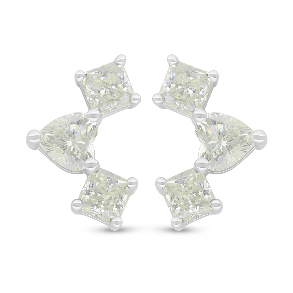Sterling Silver 925 Earring Rhodium Plated  Embedded With Yellow Diamond 