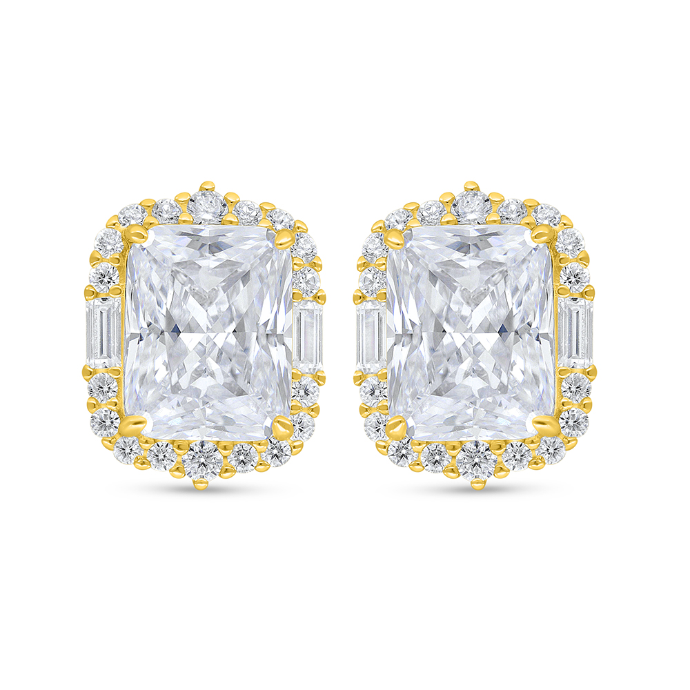 Sterling Silver 925 Earring Golden Plated Embedded With White Zircon
