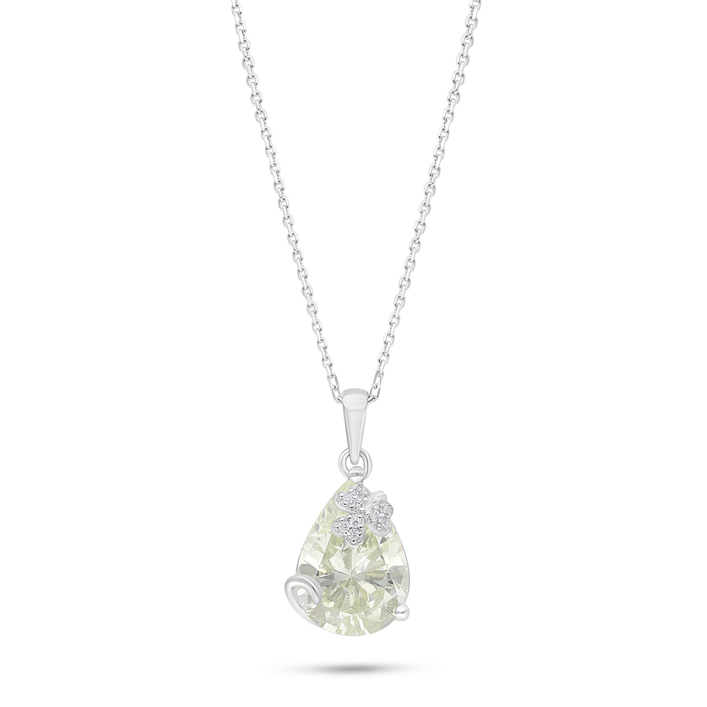 Sterling Silver 925 Necklace Rhodium Plated Embedded With Yellow Diamond And White Zircon