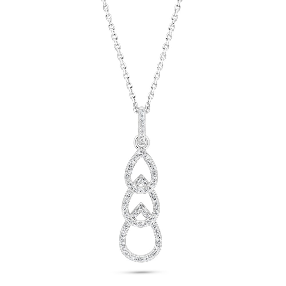 Sterling Silver 925 Necklace Rhodium Plated Embedded With White Zircon