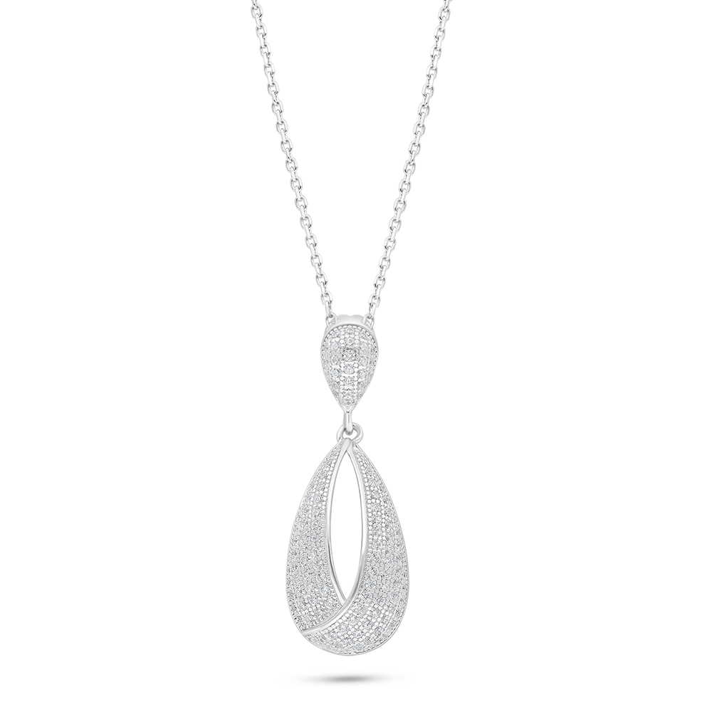 Sterling Silver 925 Necklace Rhodium Plated Embedded With White Zircon