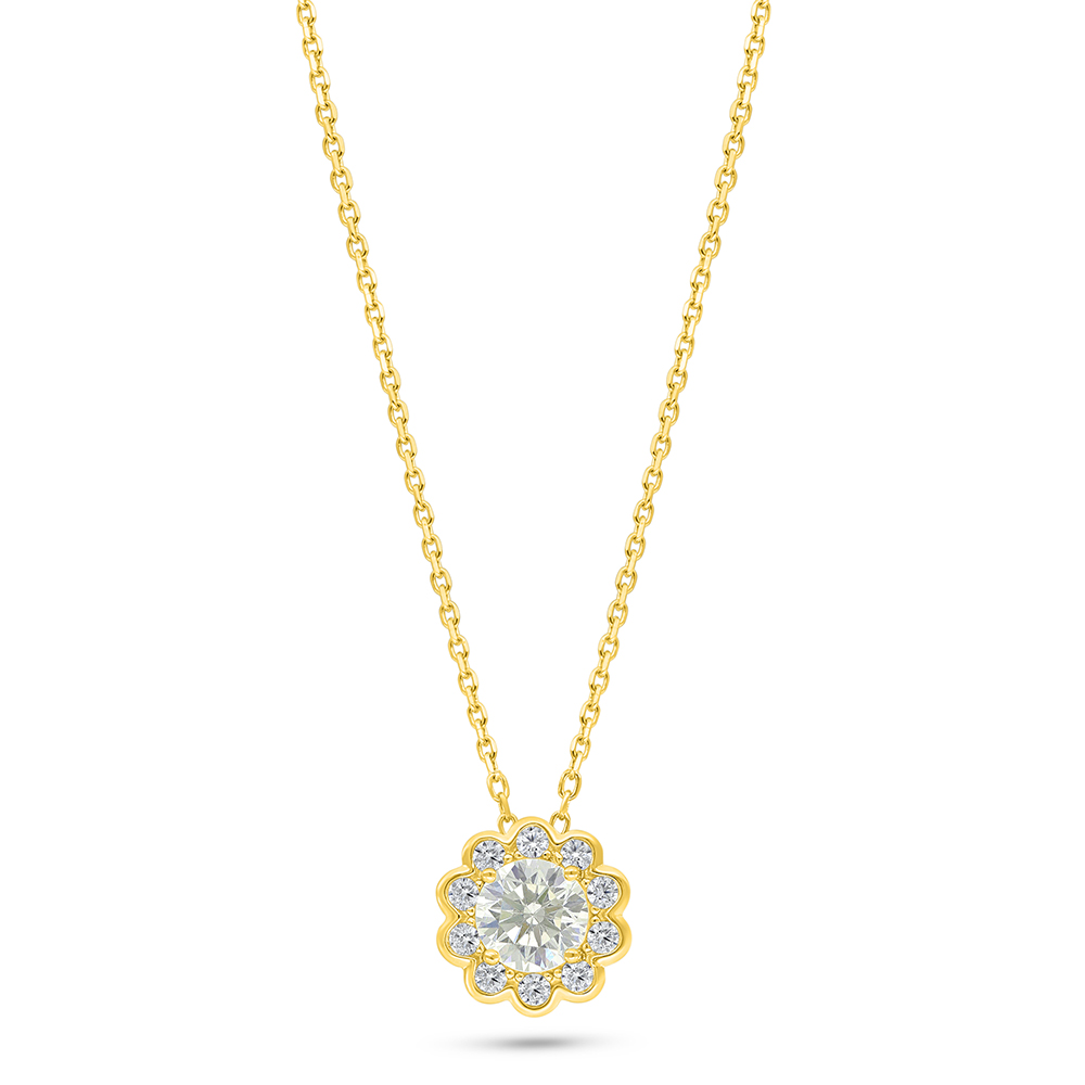 Sterling Silver 925 Necklace Golden Plated Embedded With Yellow Diamond And White Zircon