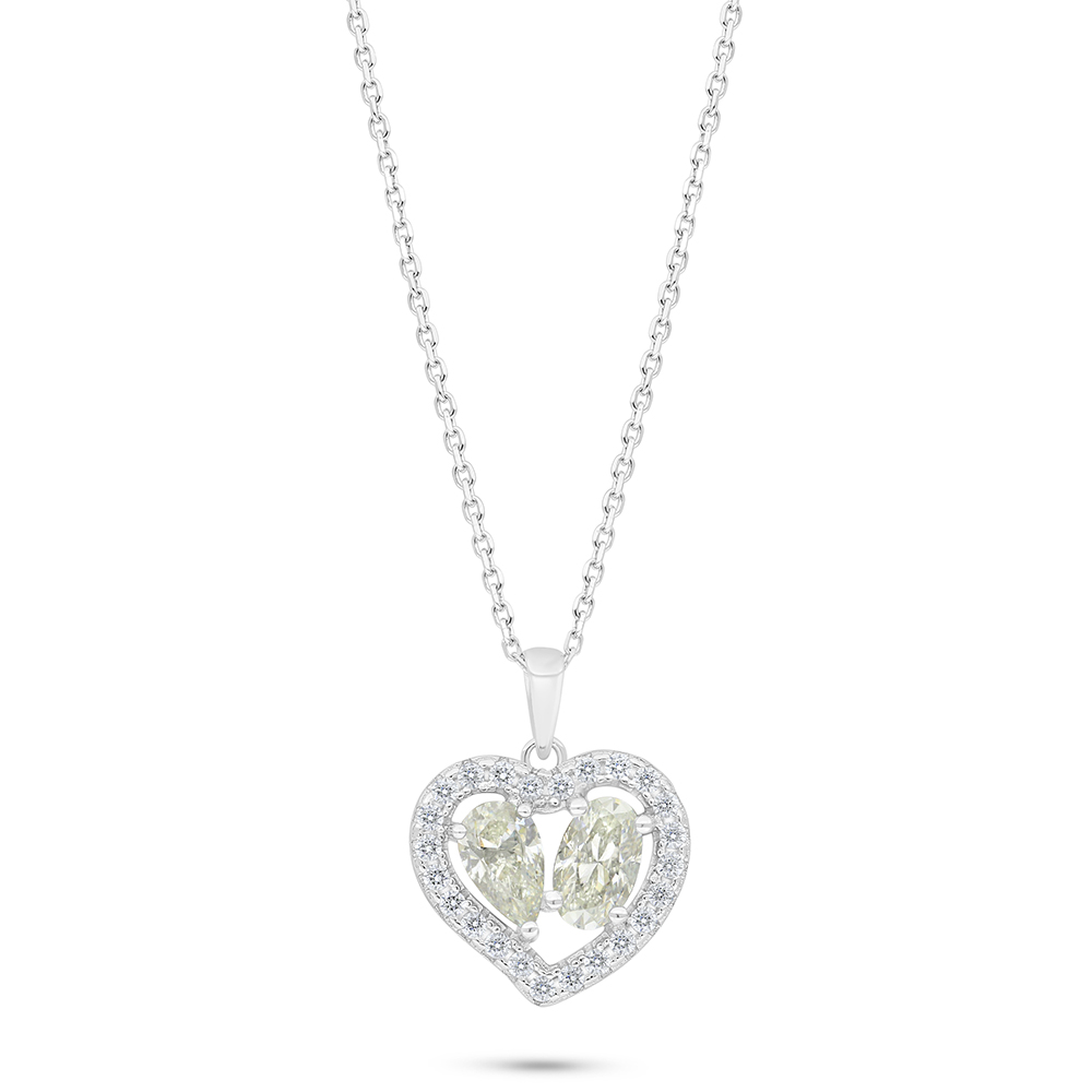 Sterling Silver 925 Necklace Rhodium Plated Embedded With Yellow Diamond And White Zircon