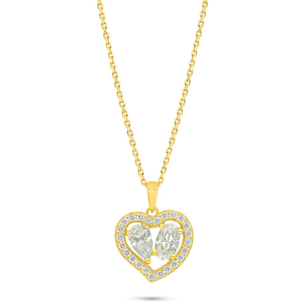 Sterling Silver 925 Necklace Golden Plated Embedded With Yellow Diamond And White Zircon