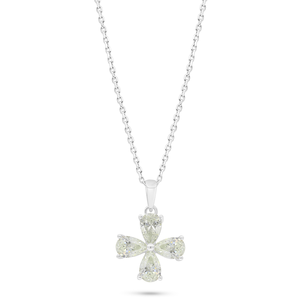 Sterling Silver 925 Necklace Rhodium Plated Embedded With Yellow Diamond 