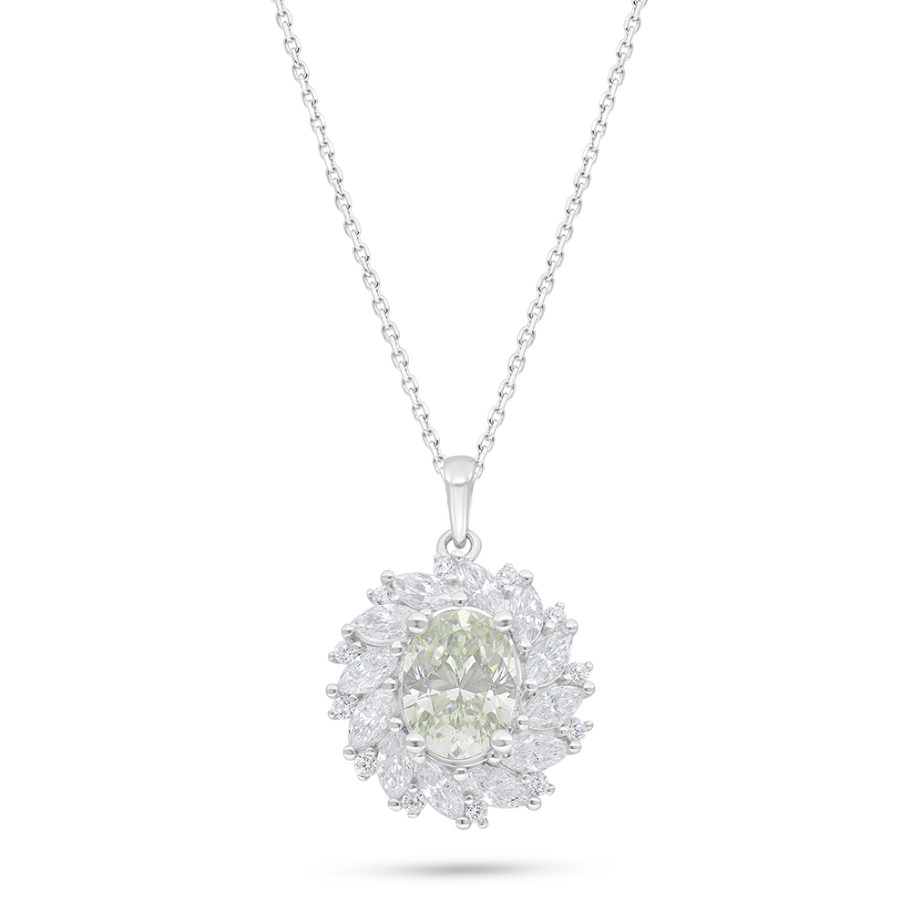 Sterling Silver 925 Necklace Rhodium Plated Embedded With Yellow Diamond And White Zircon
