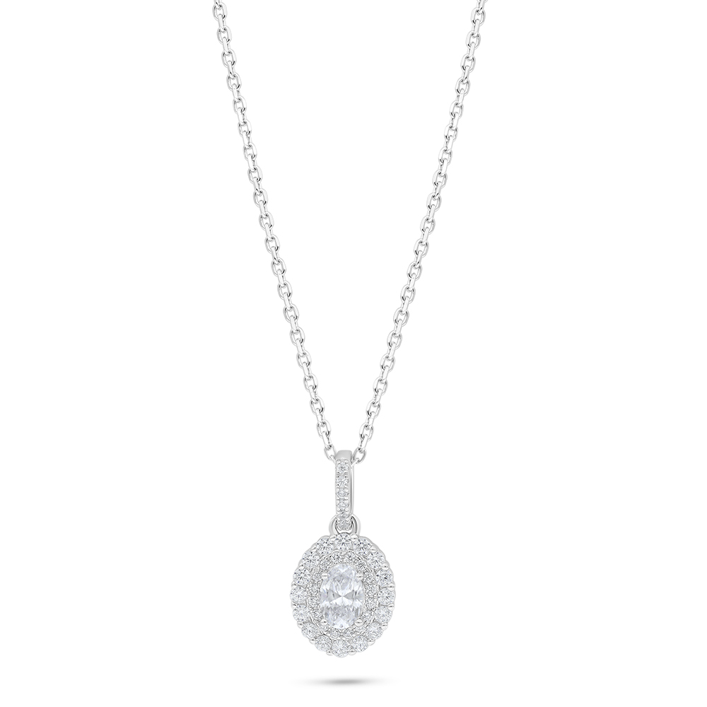 Sterling Silver 925 Necklace Rhodium Plated Embedded With White Zircon