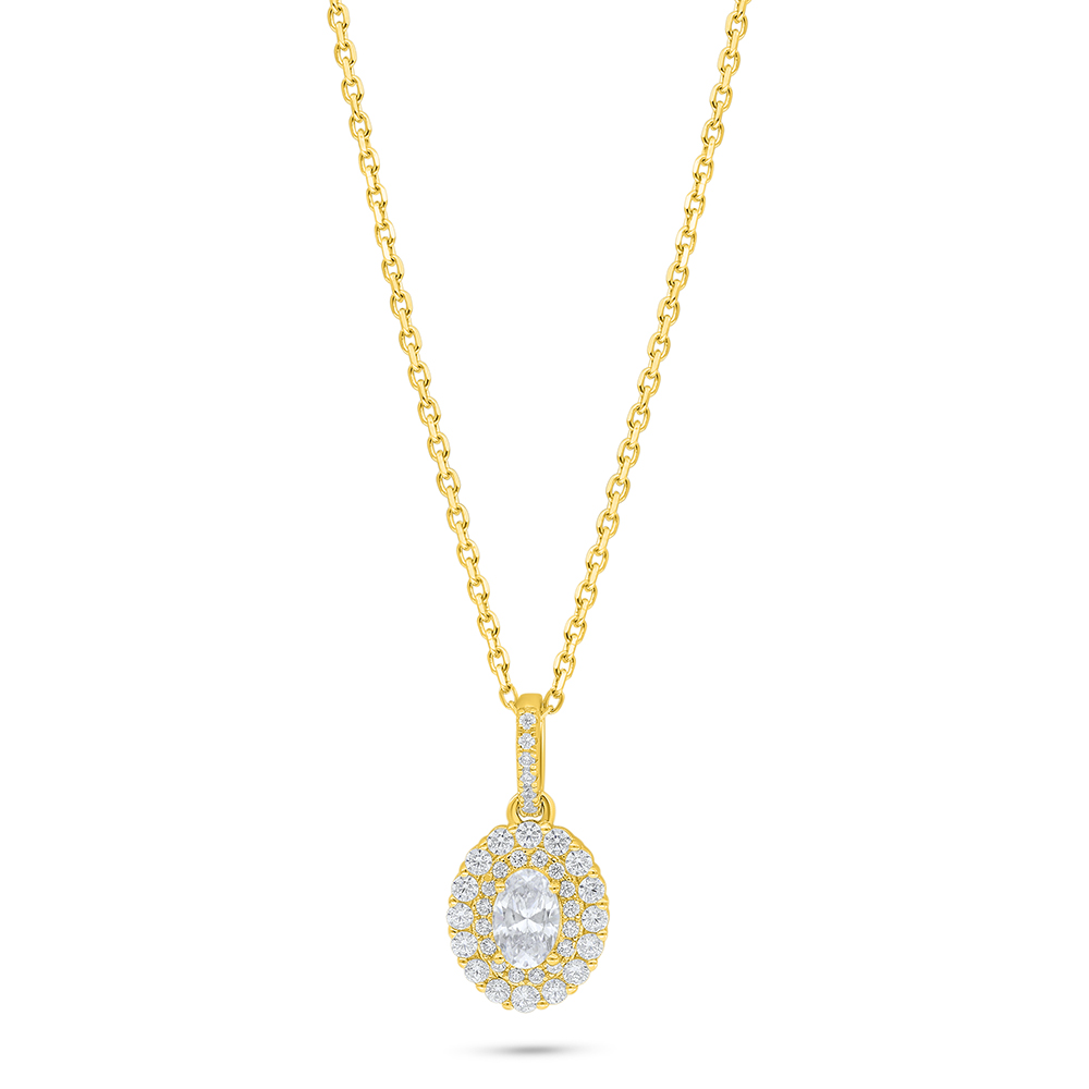 Sterling Silver 925 Necklace Golden Plated Embedded With White Zircon