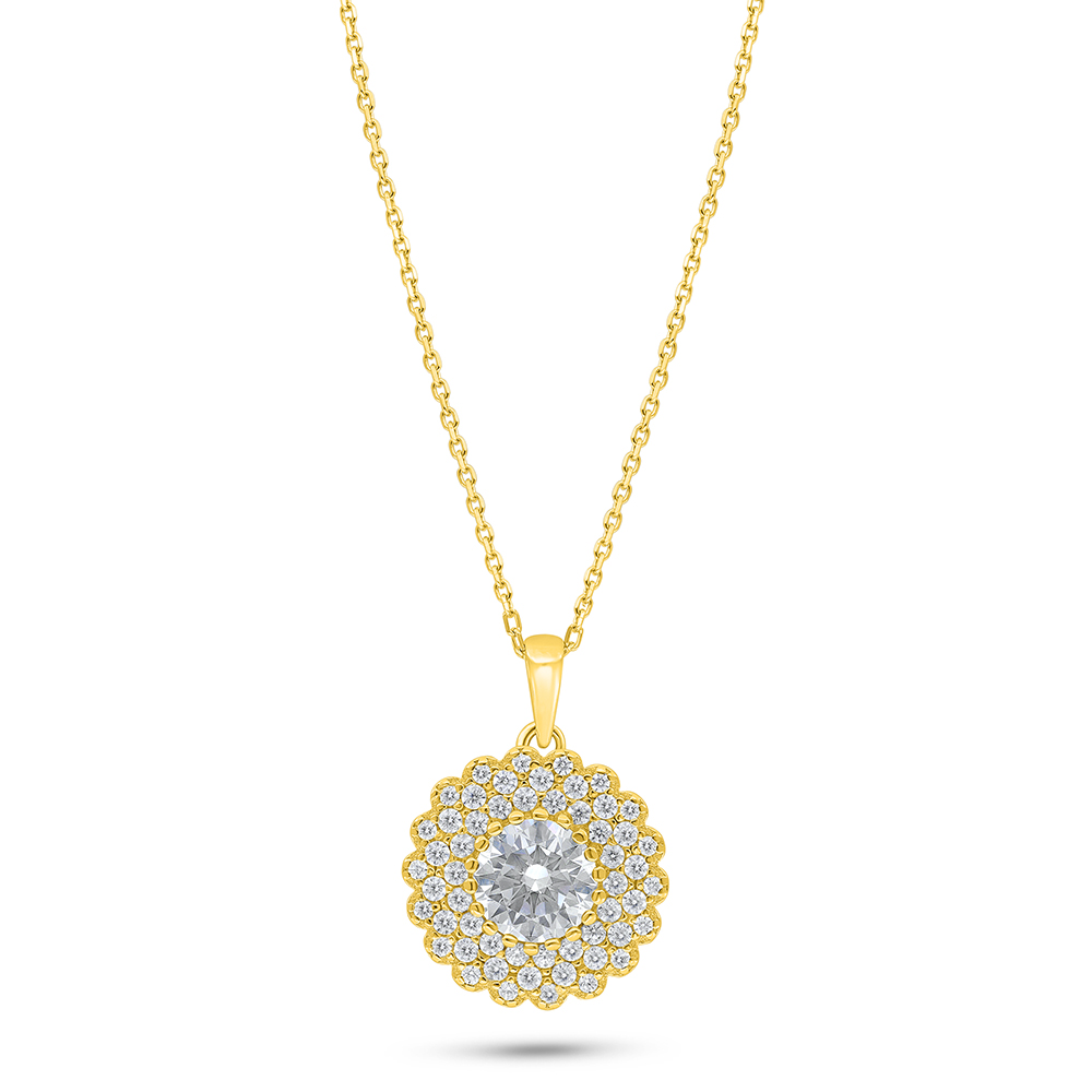 Sterling Silver 925 Necklace Golden Plated Embedded With Yellow Diamond And White Zircon