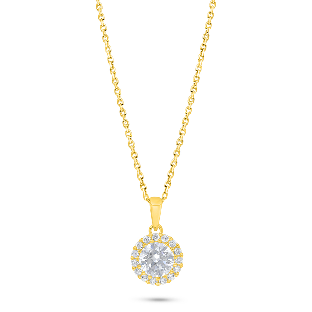 Sterling Silver 925 Necklace Golden Plated Embedded With White Zircon