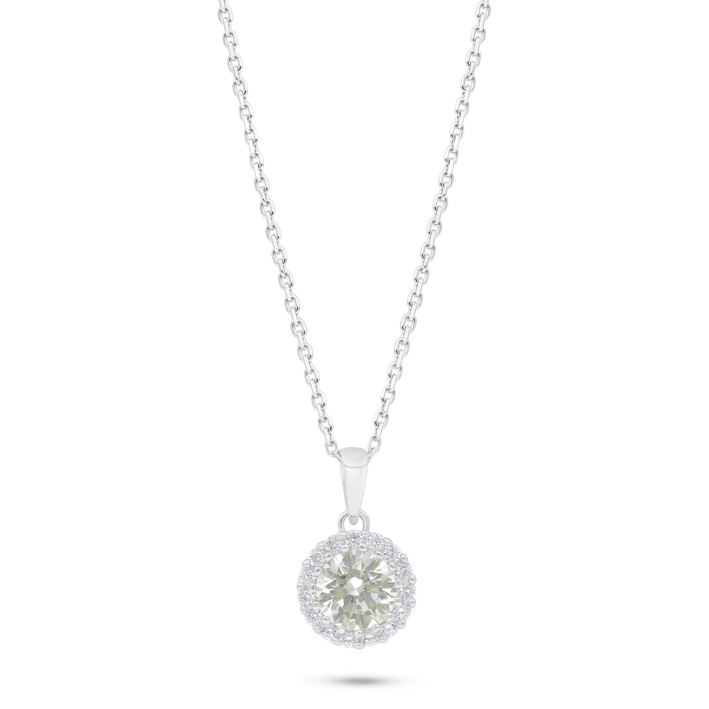 Sterling Silver 925 Necklace Rhodium Plated Embedded With Yellow Diamond And White Zircon
