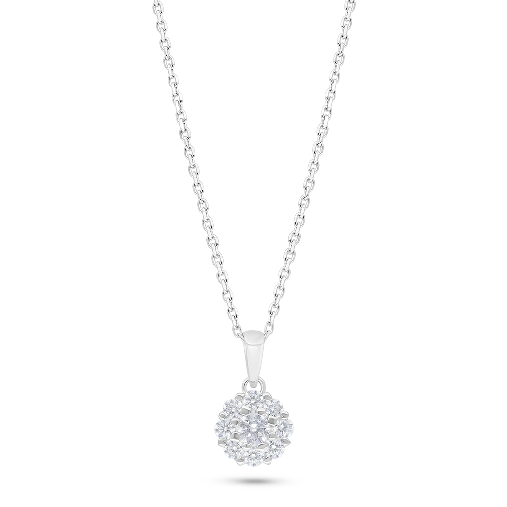 Sterling Silver 925 Necklace Rhodium Plated Embedded With White Zircon