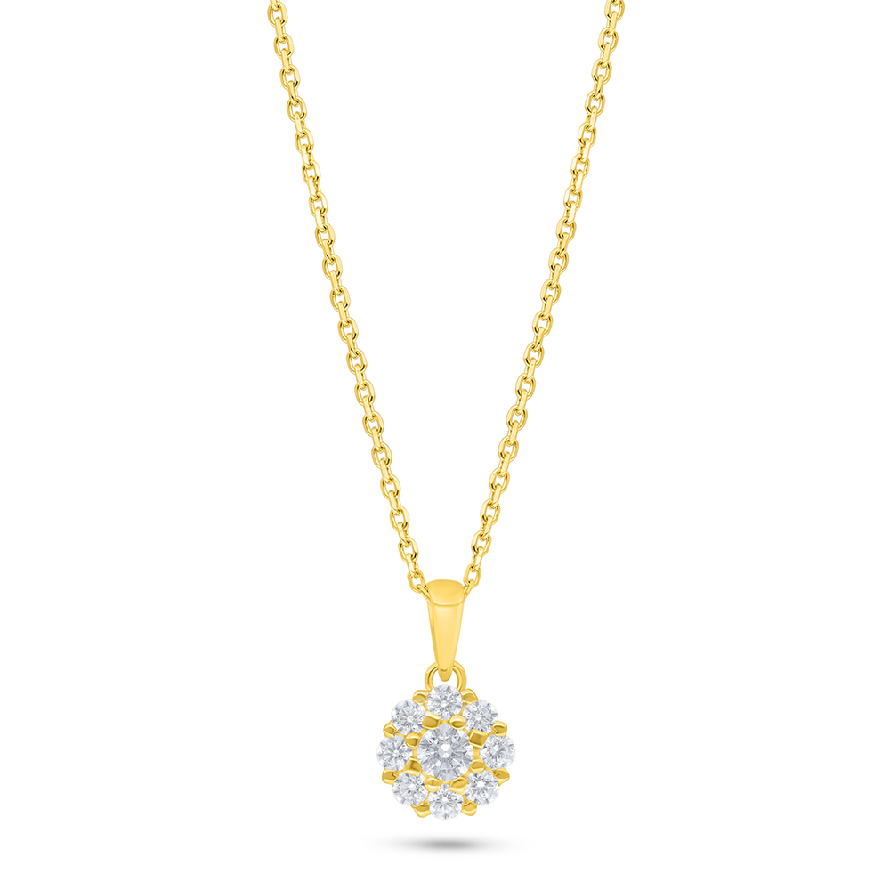 Sterling Silver 925 Necklace Golden Plated Embedded With White Zircon