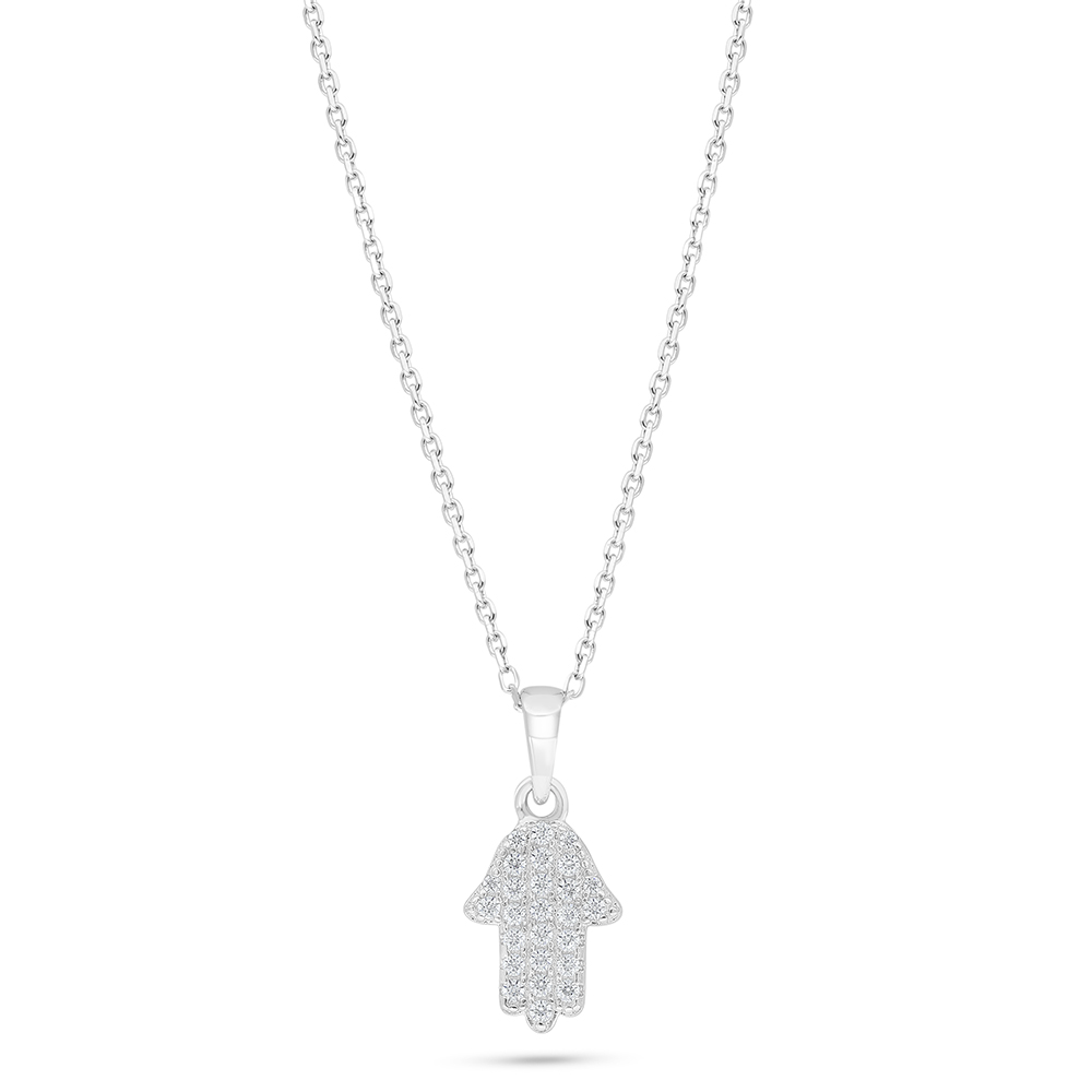 Sterling Silver 925 Necklace Rhodium Plated Embedded With White Zircon