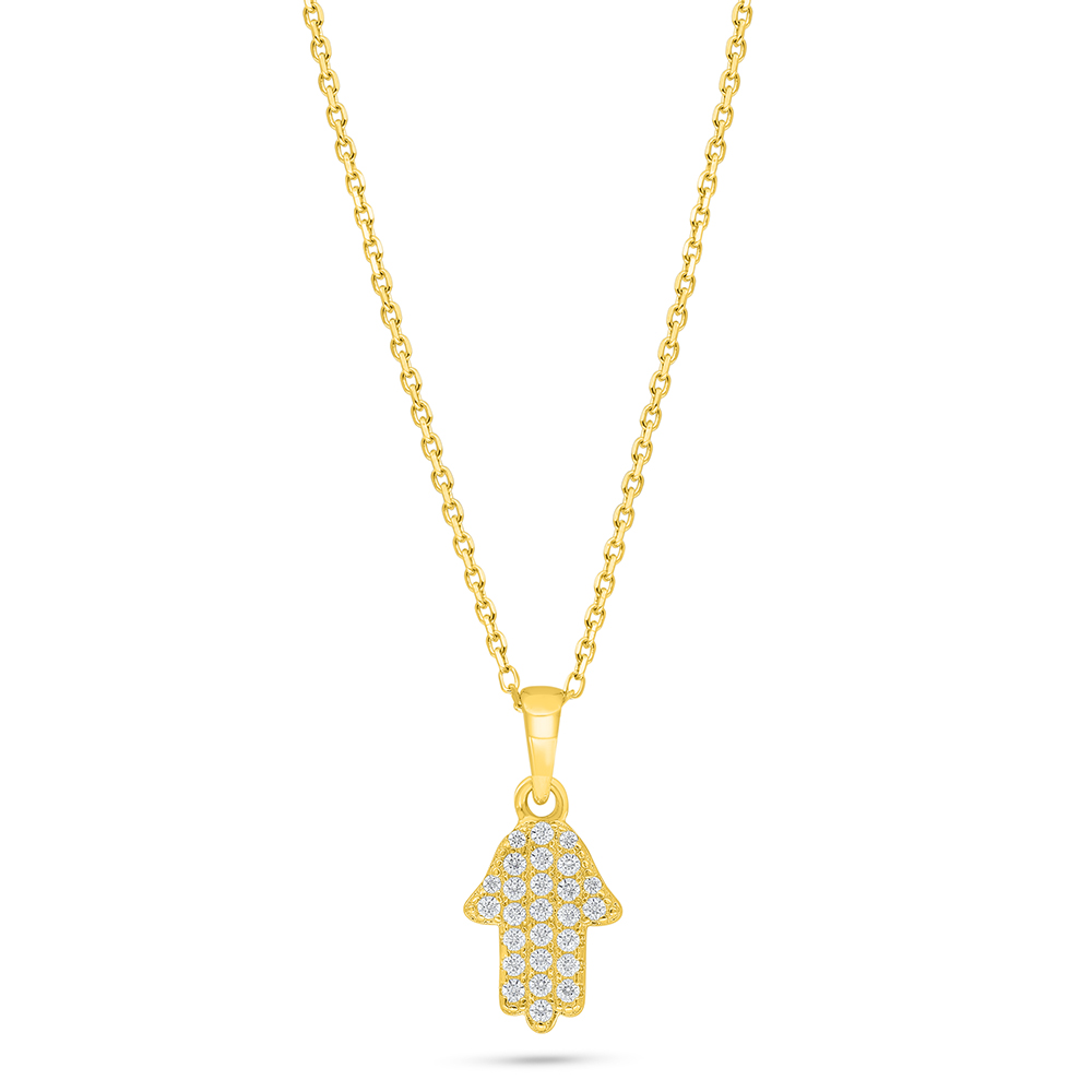 Sterling Silver 925 Necklace Golden Plated Embedded With White Zircon