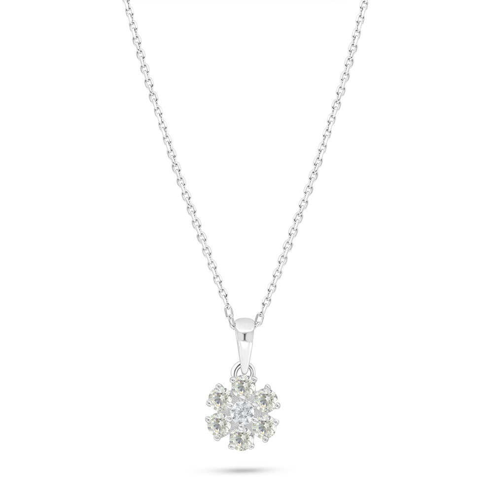 Sterling Silver 925 Necklace Rhodium Plated Embedded With Yellow Diamond 