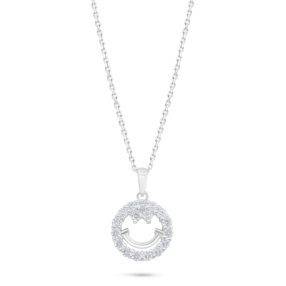 Sterling Silver 925 Necklace Rhodium Plated Embedded With White Zircon