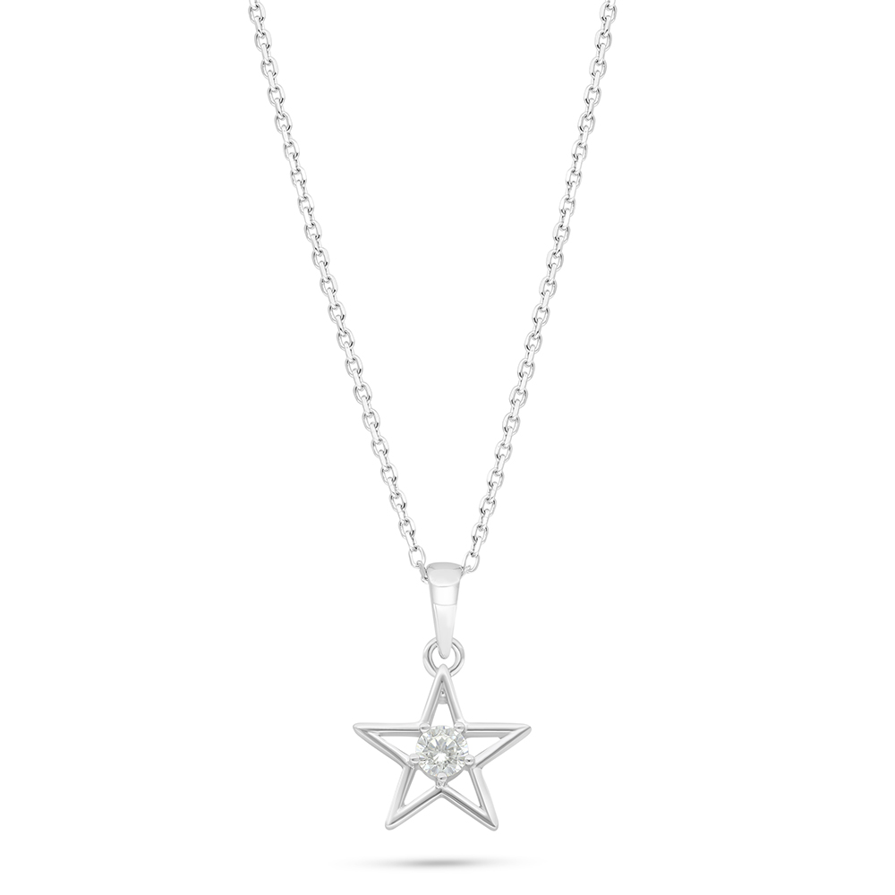 Sterling Silver 925 Necklace Rhodium Plated Embedded With Yellow Diamond And White Zircon