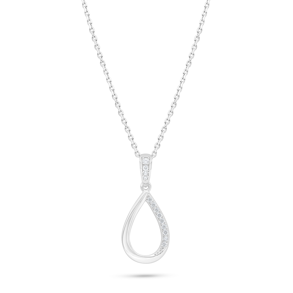 Sterling Silver 925 Necklace Rhodium Plated Embedded With White Zircon