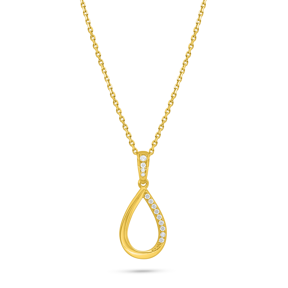 Sterling Silver 925 Necklace Golden Plated Embedded With White Zircon