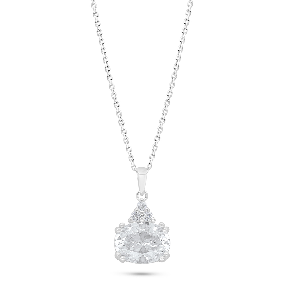 Sterling Silver 925 Necklace Rhodium Plated Embedded With White Zircon