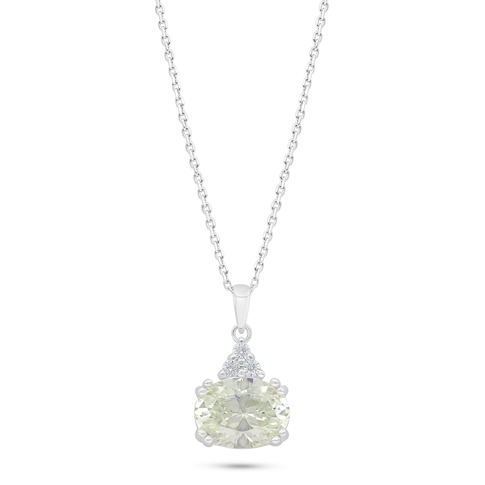 Sterling Silver 925 Necklace Rhodium Plated Embedded With Yellow Diamond And White Zircon