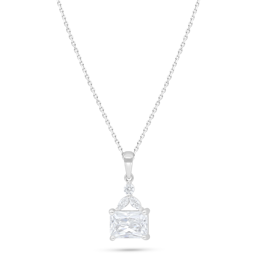 Sterling Silver 925 Necklace Rhodium Plated Embedded With White Zircon