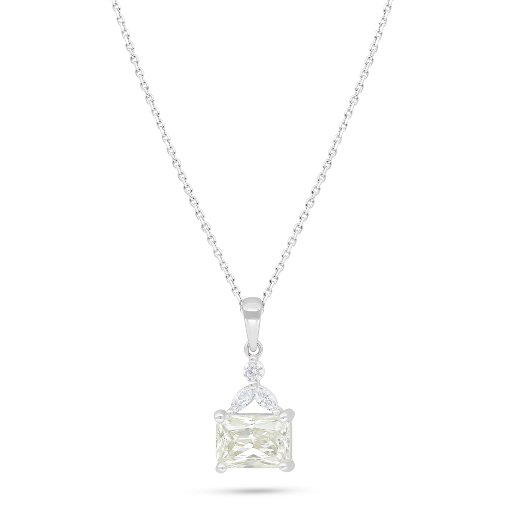 Sterling Silver 925 Necklace Rhodium Plated Embedded With Yellow Diamond And White Zircon