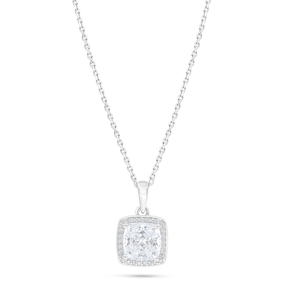 Sterling Silver 925 Necklace Rhodium Plated Embedded With White Zircon