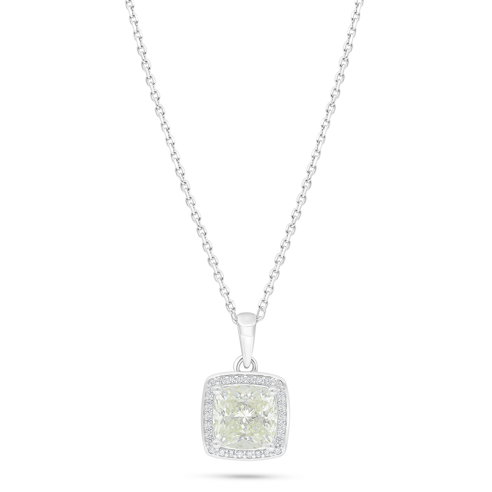 Sterling Silver 925 Necklace Rhodium Plated Embedded With Yellow Diamond And White Zircon