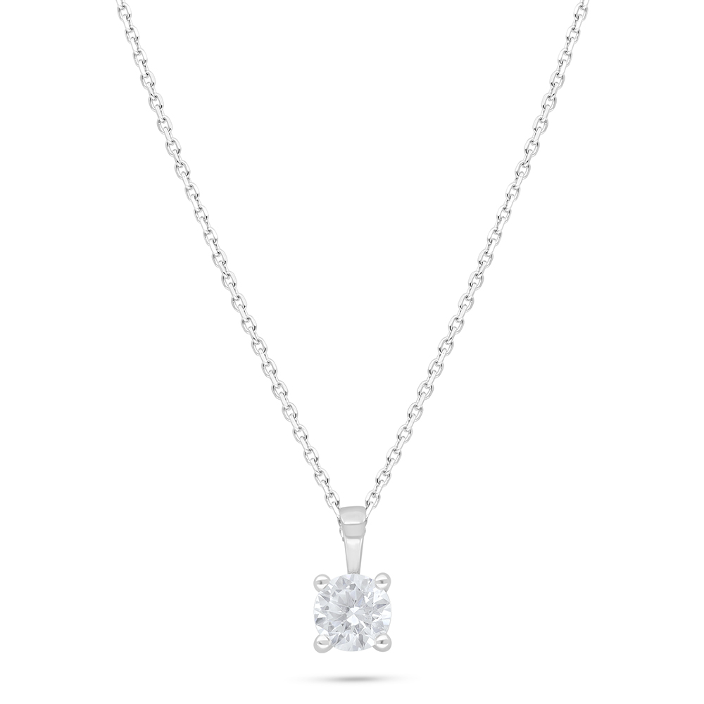 Sterling Silver 925 Necklace Rhodium Plated Embedded With White Zircon
