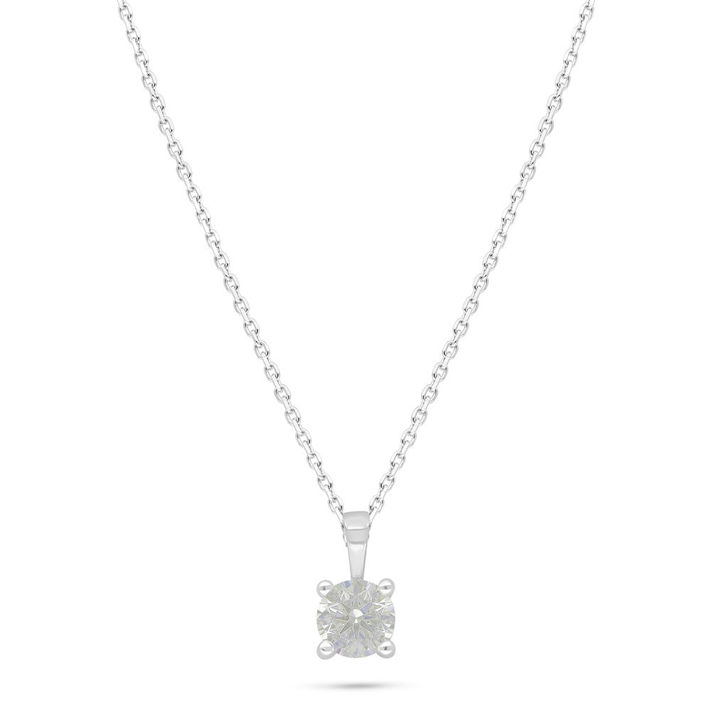 Sterling Silver 925 Necklace Rhodium Plated Embedded With Yellow Diamond 