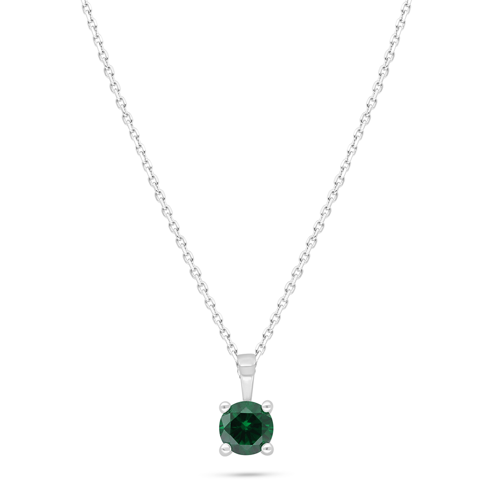 Sterling Silver 925 Necklace Rhodium Plated Embedded With Emerald Zircon 