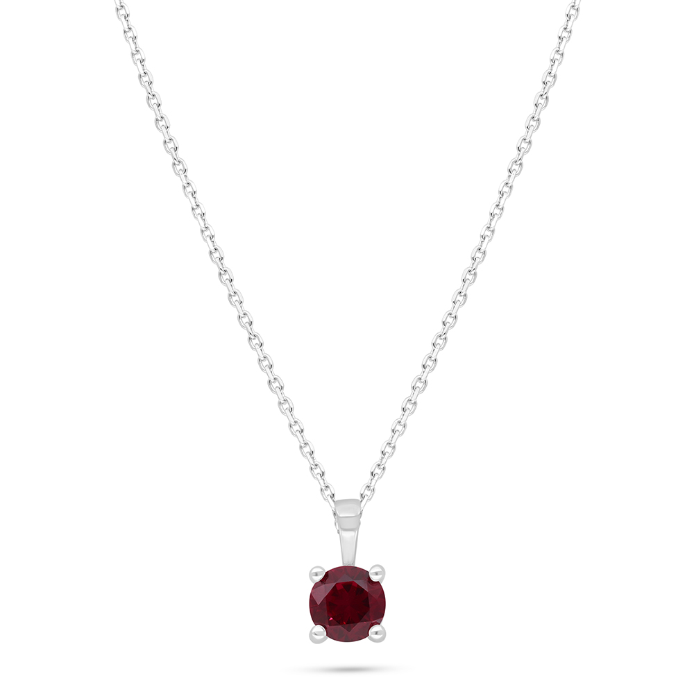 Sterling Silver 925 Necklace Rhodium Plated Embedded With Ruby Corundum 