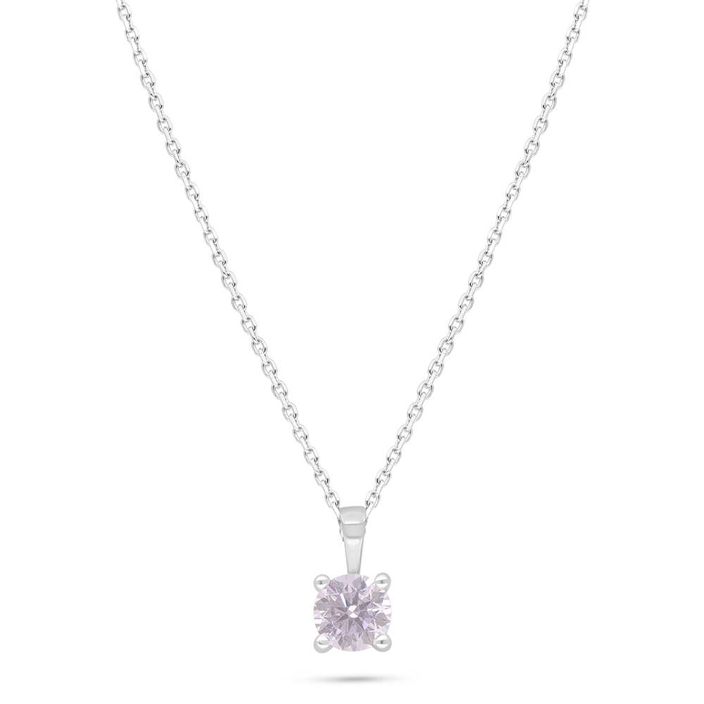 Sterling Silver 925 Necklace Rhodium Plated Embedded With Pink Zircon 