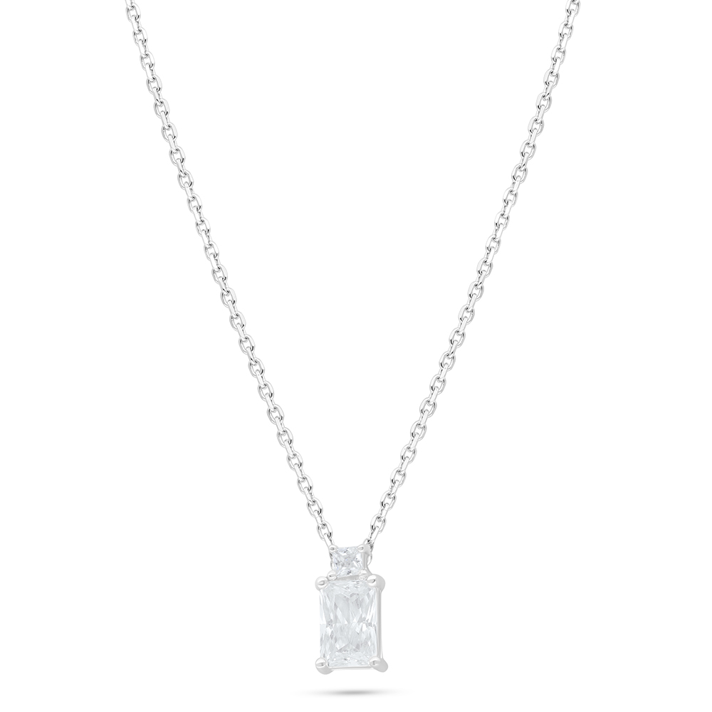 Sterling Silver 925 Necklace Rhodium Plated Embedded With White Zircon