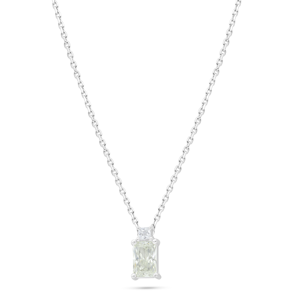 Sterling Silver 925 Necklace Rhodium Plated Embedded With Yellow Diamond And White Zircon