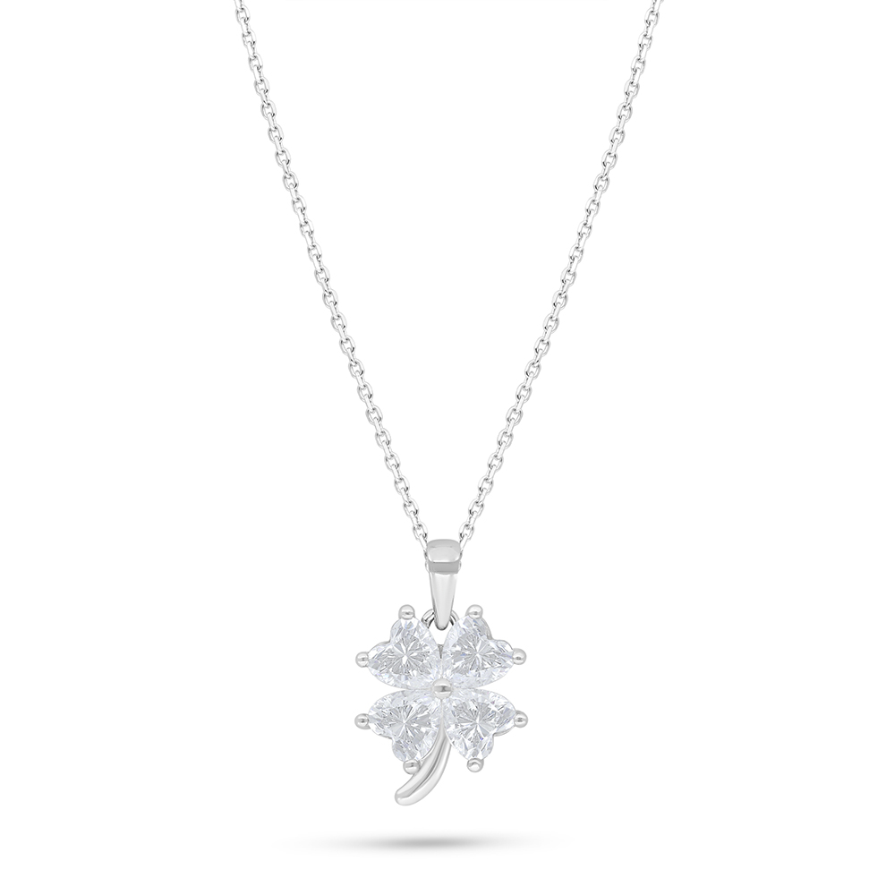 Sterling Silver 925 Necklace Rhodium Plated Embedded With White Zircon