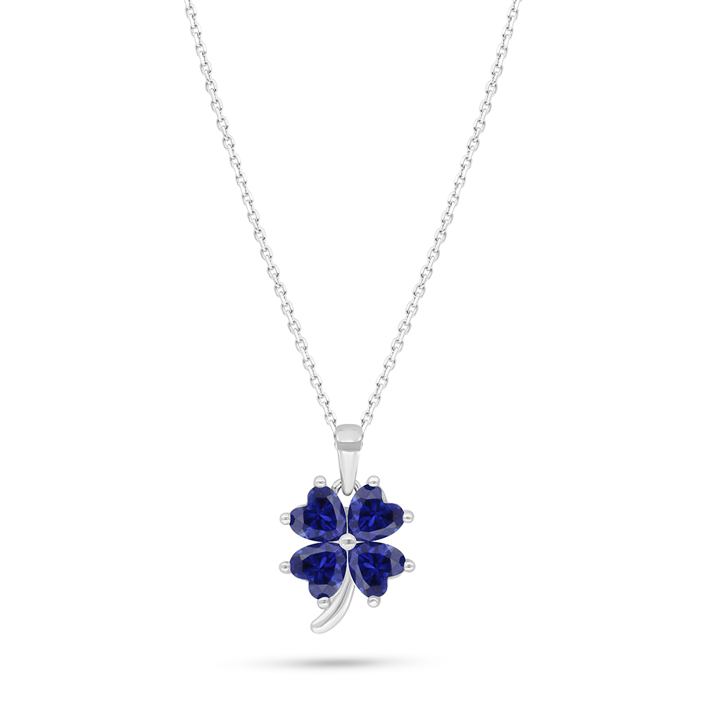 Sterling Silver 925 Necklace Rhodium Plated Embedded With Sapphire Corundum 
